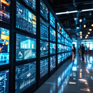 An image of a digital signage network deployment with shiny screens but lacking in engaging content and revenue generation strategies